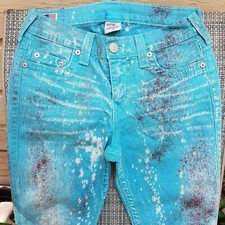 TRUE RELIGION skinny jeans women size 29 sky blue sprinkled USA made
