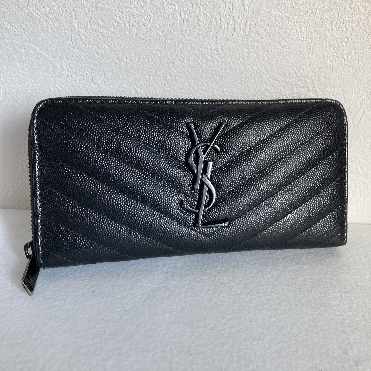 Yves Saint Laurent Purse Logo Zipper Long Wallet Black YSL