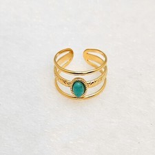 18K Gold Plated Amazonite Adjustable Ring, Three Layer Stainless Steel Jewelry