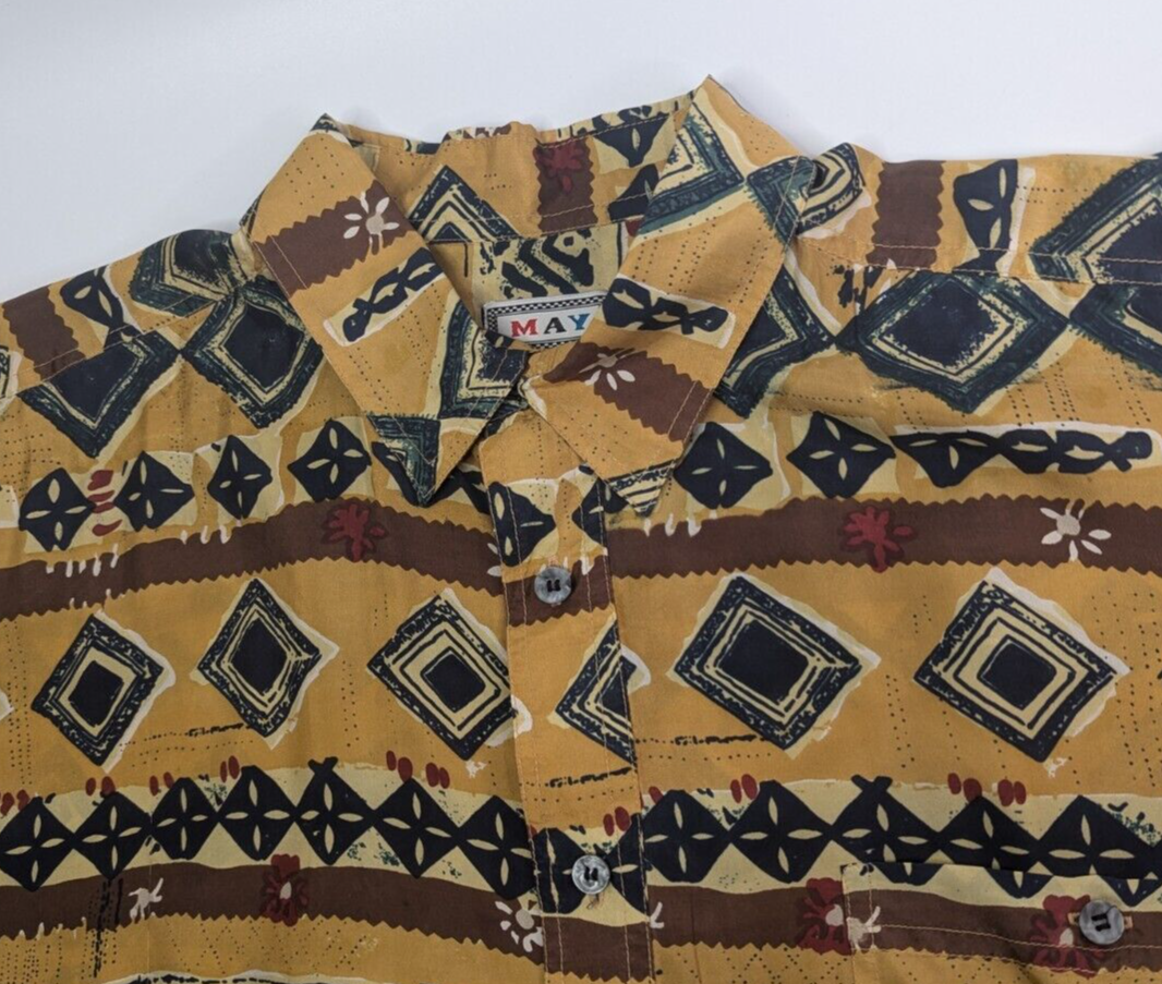 Vintage May Silk Geometric Southwestern Button Up Men's Large