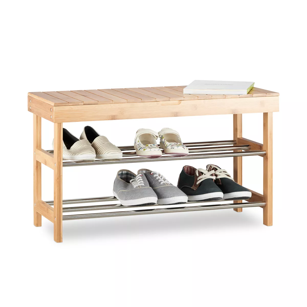 Shoe Storage Bench for 6 Pairs Shoe Rack 2 Tier Storage Seating