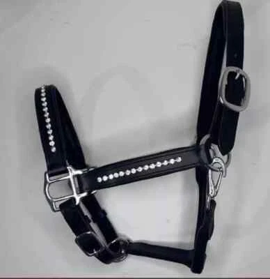 Weiß 6 mm klar Kristall Stein Leder Pferd gepolstert Halfter (KOSTENLOSER VER... - Bild 1 von 4