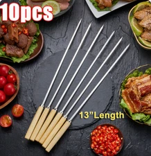 10PCS Stainless Steel Kabob Skewers for Grilling Flat Metal BBQ Sticks, Durable