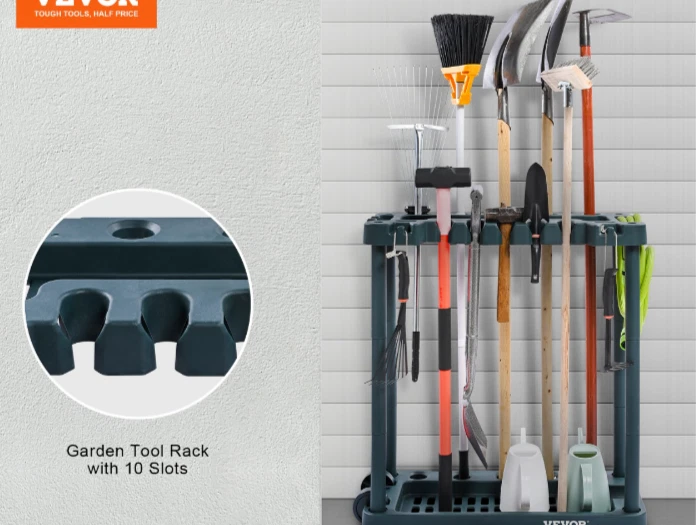 Support Range Outils de Jardin 10 Emplacements Stockage Garage Abri Extérieur - Photo 3/4