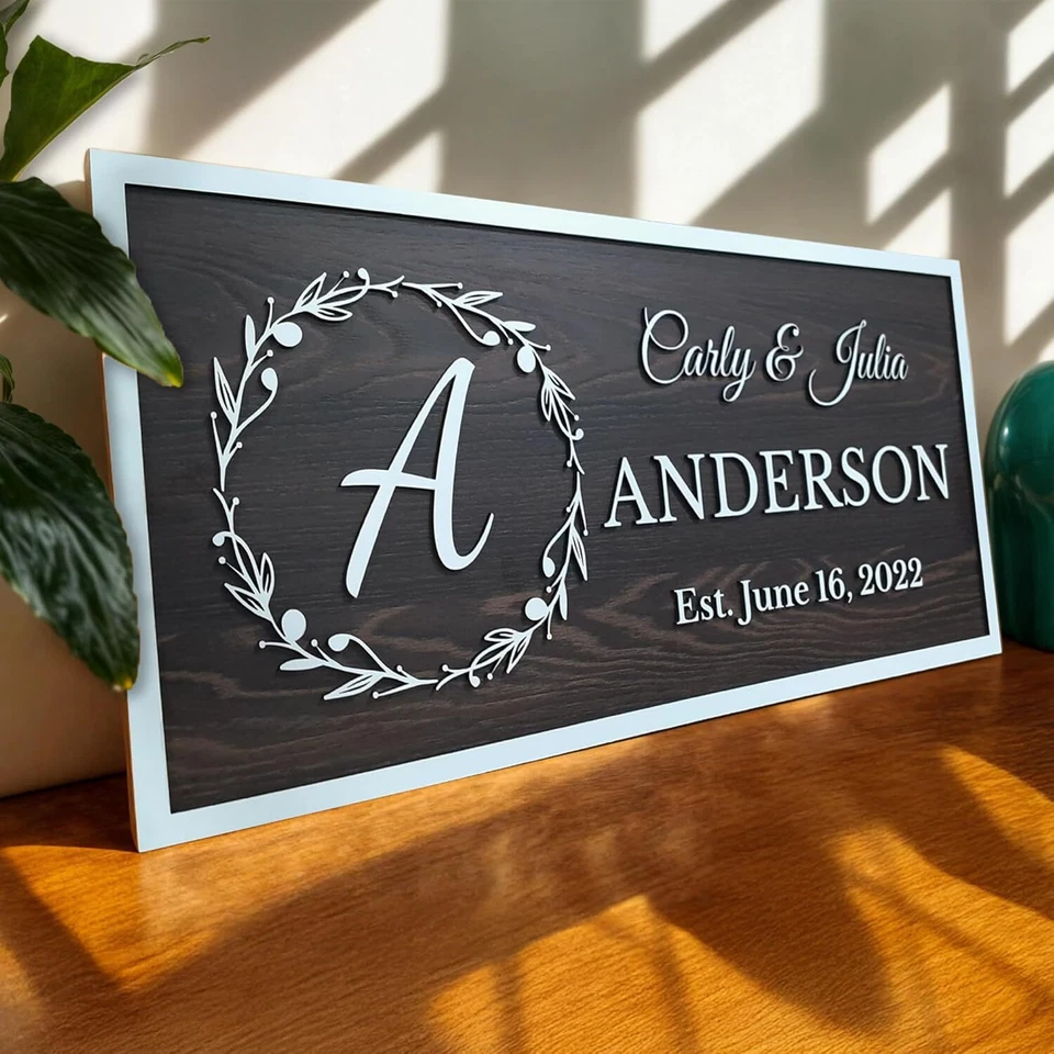 Custom Wooden Monogram Family Sign with Couples Name, Anniversary Gift For Wife - Image 3 of 4