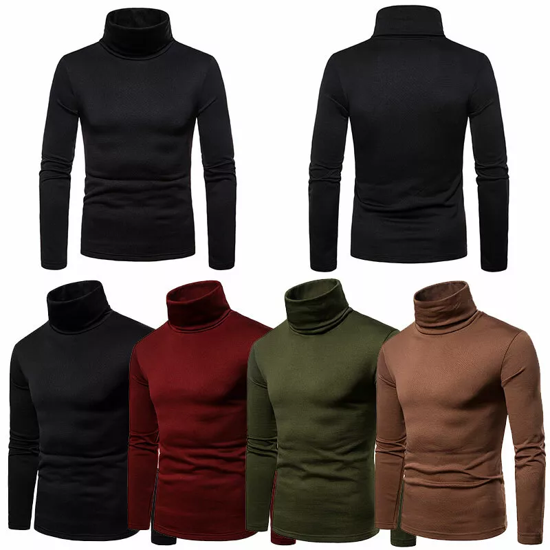 Mens Stretch High Turtle Neck Roll Shirt Long Sleeve Winter Warm Jumper Tops Tee