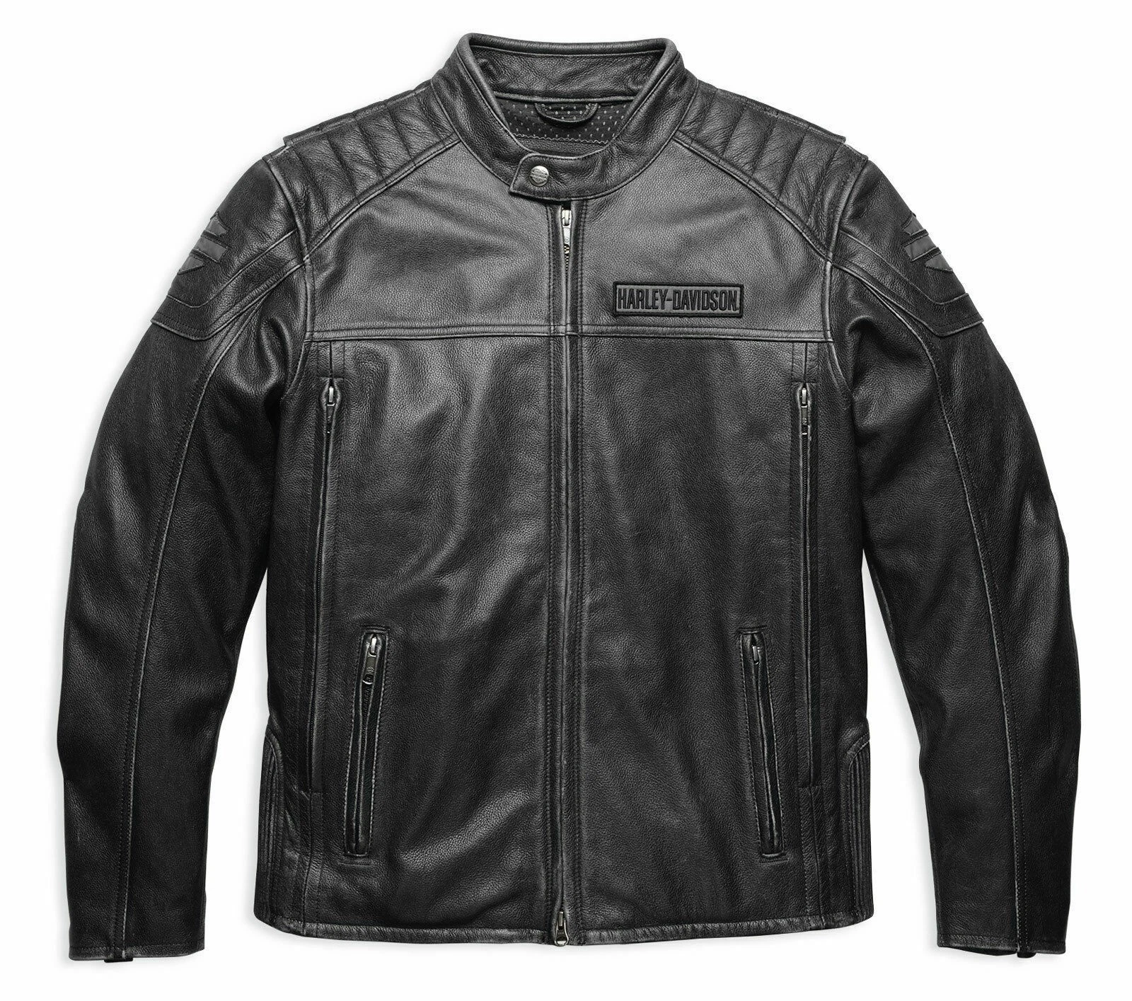 Harley Davidson Men Midway Distressed Black Leather Riding Jacket 2XL 98108-16VM