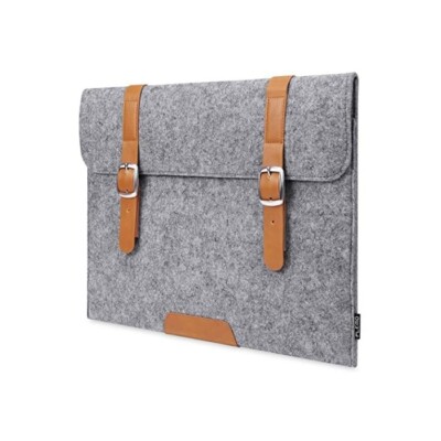 Plemo Laptop Sleeve Case Cover Bag Grey Felt Leather 15