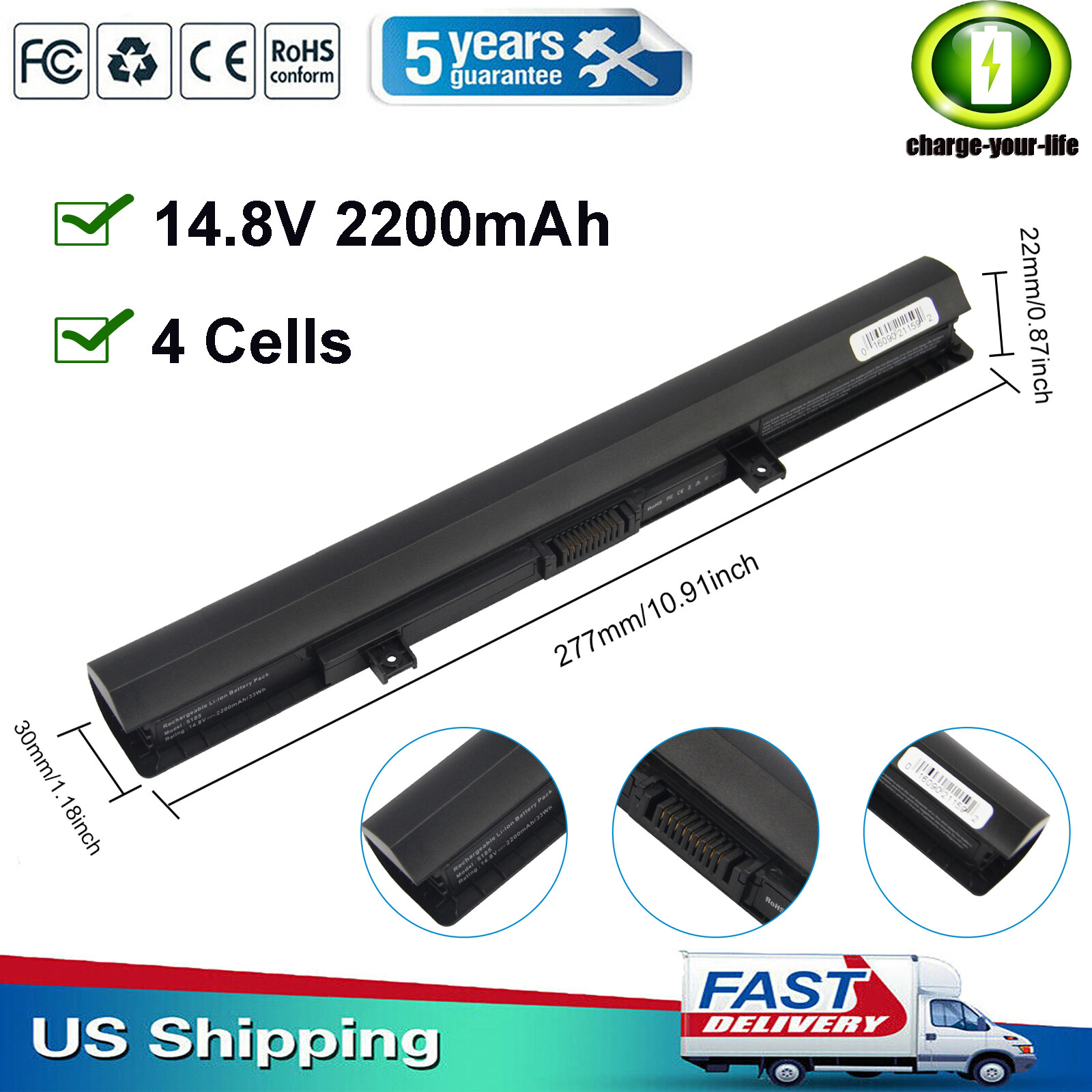 PA5185U-1BRS PA5186U Battery for Toshiba Satellite C55D C55T C55-B C55-B5299 US