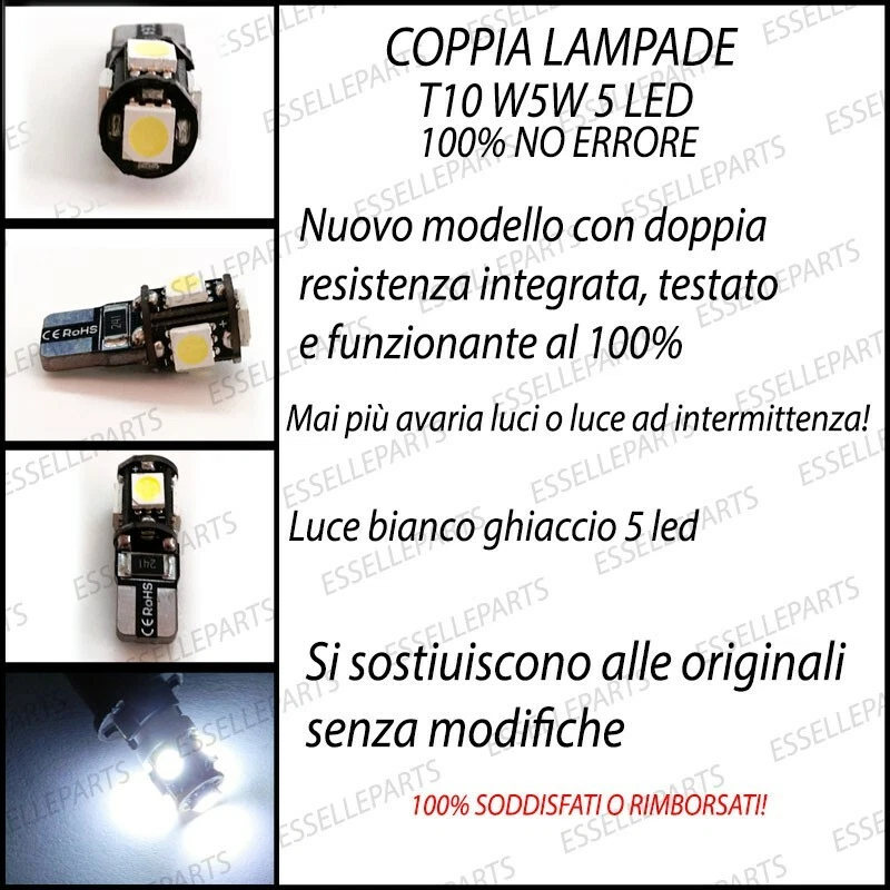 COPPIA LUCI DI POSIZIONE 5 LED MERCEDES CLASSE C W203 T10 W5W CANBUS NO ERRORE - Immagine 2 di 3