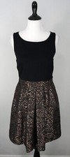Tahari Black Tan Bronze Floral Sleeveless Pleated A-Line Formal Dress Size 6