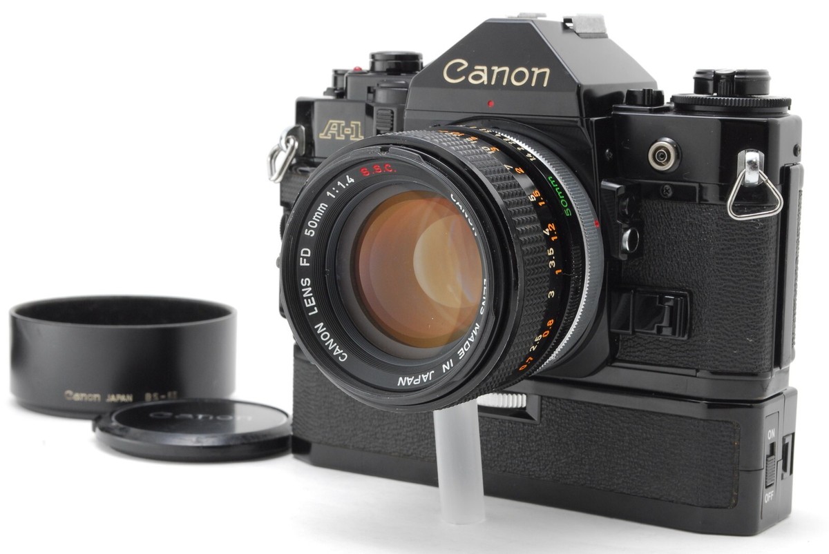 Canon A-1 カメラ + FD 50mm f1.4レンズ Near Mint W/Motor] Canon A-1 35mm Film Camera FD 50mm F1.4