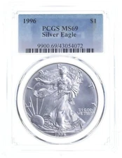 1996 MS69 $1 American Silver Eagle 1 Oz PCGS Blue Label
