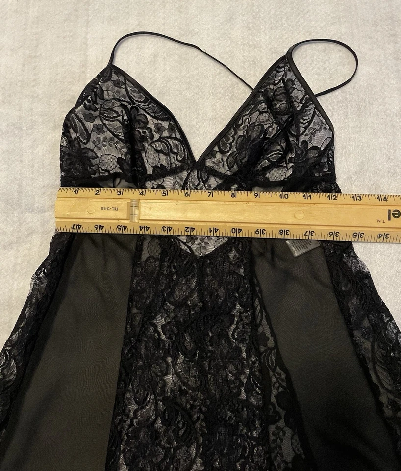 Fredericks Of Hollywood Small Coquette Lace Babydoll Dress 80s Black Goth EE - Image 4 of 4