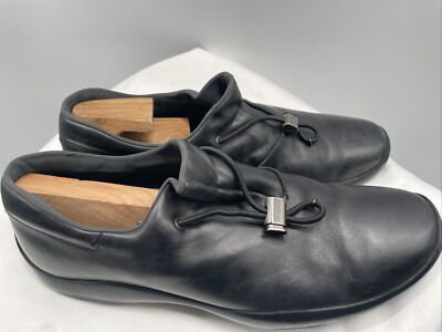 Prada Men's Black Leather Moc Elastic Strap Bunjee Cord Sneakers