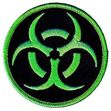 BIOHAZARD SYMBOL PATCH ZOMBIE GREEN embroidered iron-on TOXIC WARNING DANGER UFO