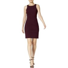 Calvin Klein Size 4 Purple Sleeveless Gold Chain Embellished Neck Sheath Dress