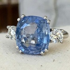 Celebrity 10 Ct Blue Cushion Cut CZ Three Stone Engagement 925 Silver Ring