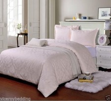 Image of 100% Egyptian Cotton 500 Thread Count Damask Jacquard Duvet Cover Bed Set CREAM