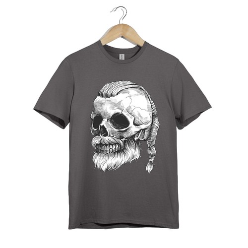 Viking Skull Beard T-Shirt | Unisex Punk Rock Tattoo Style Tee for Men and Women - Picture 8 of 20