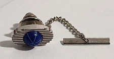 Vintage Tie Tack / Tie Pin MCM Textured Silver Tone BLUE STAR Cabochon Stone