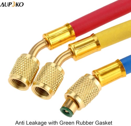 Color Coded Charging Hoses Brass 7" 3pcs for HVAC AC Refrigeration Tools - Picture 6 of 9