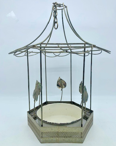 RARE Gazebo Metal Bird Cage Style Hanging Planter w/Drain Plate MCM VTG