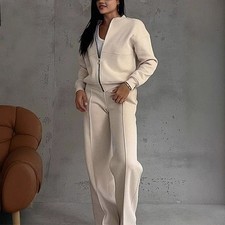 Women's 2 Piece Sweatsuit Set, Fall Zip Up Long Sleeve Sweatshirt Jacket And Wid