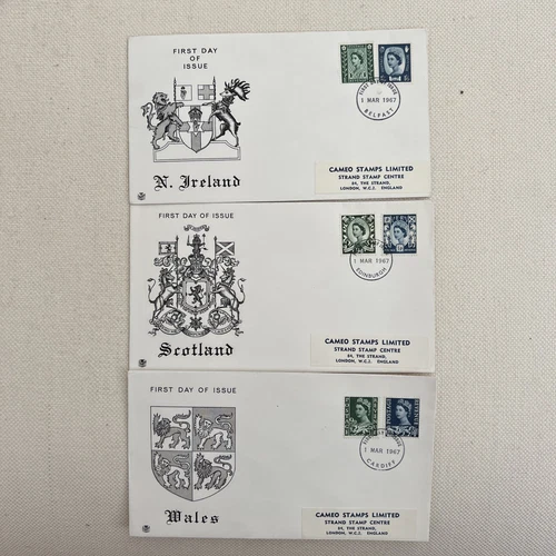 1967 Regional FDC Set Wales, Scotland, N. Ireland 1 March 1967 Unaddressed. VGC