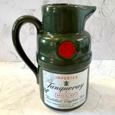 Vintage Tanqueray Special Dry Gin Green Ceramic Pitcher Stein Mug Barware EUC