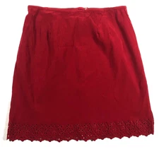 Venezia Jeans Womens Skirt Sz 14 Red Floral Cutout Scallop Hem Back Zip NWOT