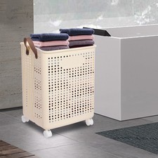 30kg Collapsible Laundry Hamper, Foldable Rolling Laundry Basket With Wheels