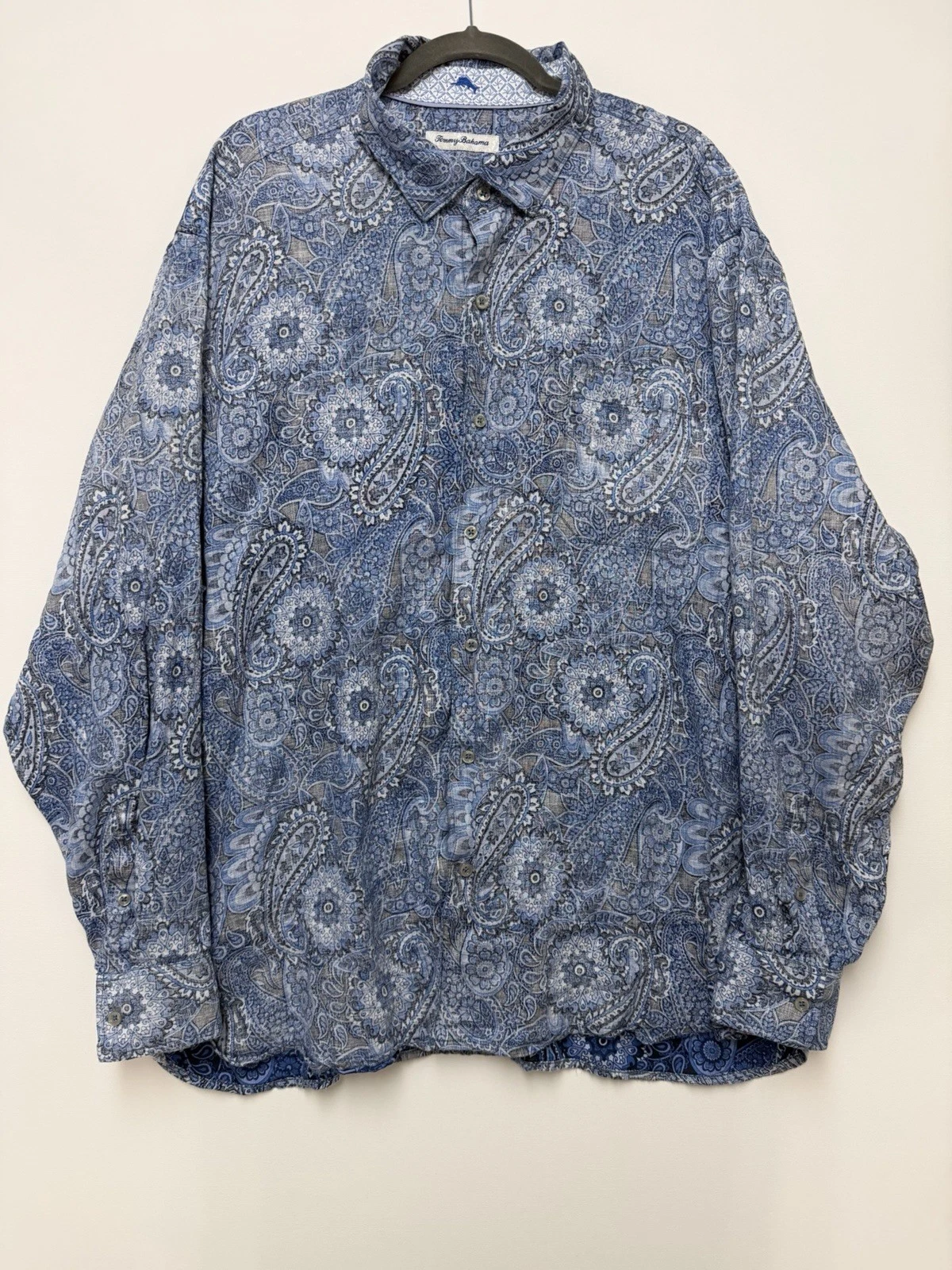 Tommy Bahama Linen Shirt Mens 2XL Paisley Long Sleeve Flip Cuff Casual Button Up