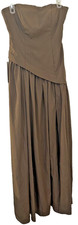 Womans Brown Corset Maxi Dress XXS Minimal Pleated Event Draped Flowy Prom