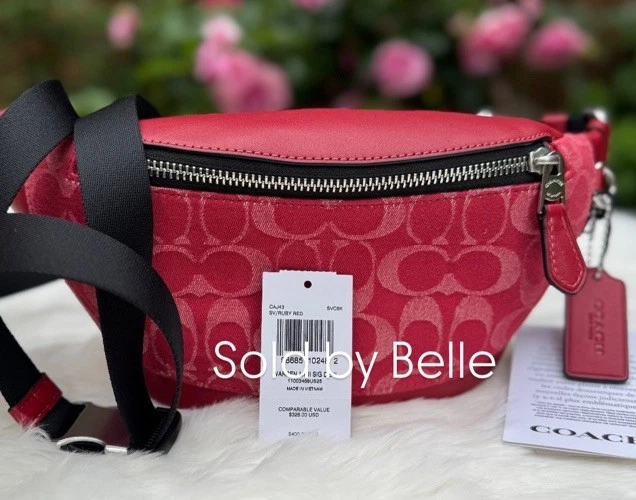 NWT Coach Warren Mini Belt Bag In Signature Red Denim Fanny Pack