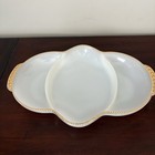 Anchor Hocking Fire King Milk Glass 3 Divided Dish- 22k Gold Bead Trim -VTG- MC