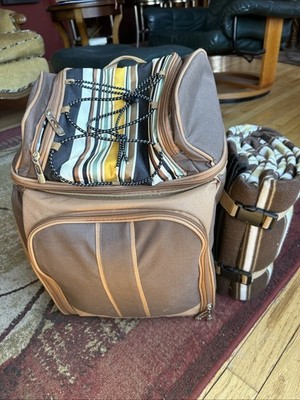 Hap Tim Picnic Basket Backpack With Cooler, Blanket, Dish Set For 4 Brown