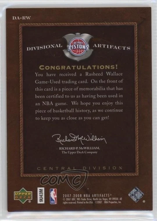 2007-08 Upper Deck Artifacts Divisional Blue /50 Rasheed Wallace #DA-RW - Image 2 of 2