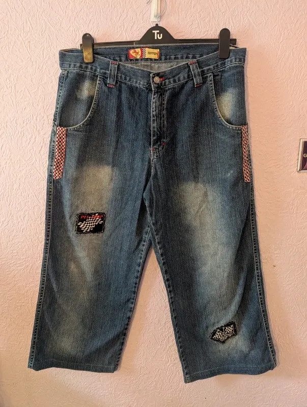 Vintage Ferrari Embroidered Denim Jorts Shorts W36 Baggy Y2K Streetwear