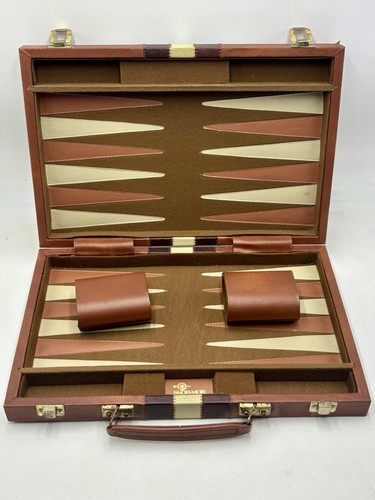 Vintage Backgammon Game Briefcase Style Case Set 18" Faux Leather - Bild 6 von 8