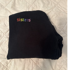 Sisters by Safety Pin Black Pullover Hoodie Medium Rainbow Graphic Print