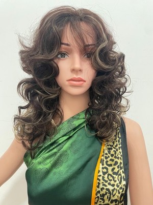 Bodywave Wig Highlighted Brown Curly Layered Wigs for Women Synthetic Wig Soft
