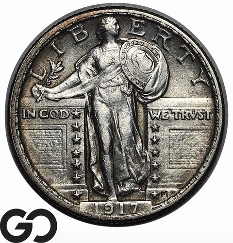 1917 Standing Liberty Quarter Type 2, Choice AU