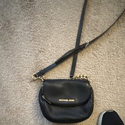 Michael Kors Black Pebbled Shoulder Bag Chain Accent Magnetic Adjustable Strap