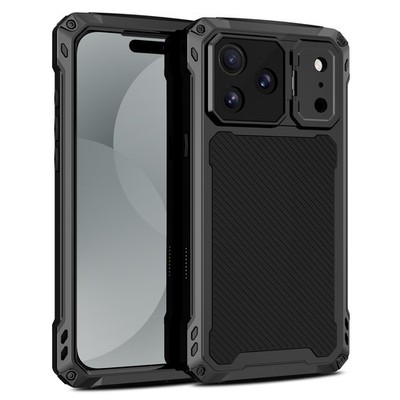 For iPhone 17 16 15 14 Pro Max Aluminum Metal Rugged Stand Cover+Tempered Glass