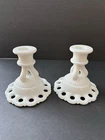Vintage Westmoreland 1950s Milk Glass Doric Lace Candlestick Holders Set (2)