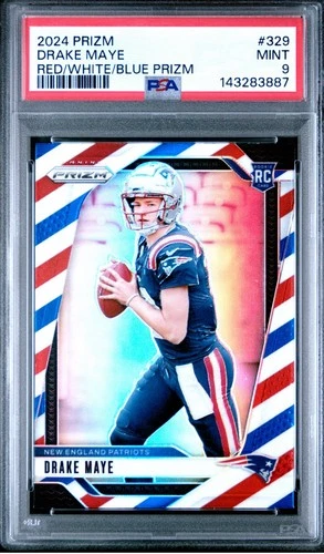 2024 Panini Prizm Drake Maye #329 Red White Blue Prizm RC PSA 9 🔥 MVP SUPERBOWL