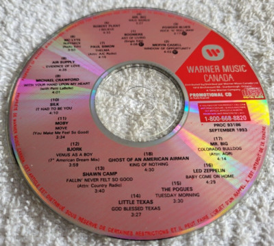 WM Canada Promo CD Sept 1993 - Various Led Zeppelin Mr. Big Bjork Pogues Moby
