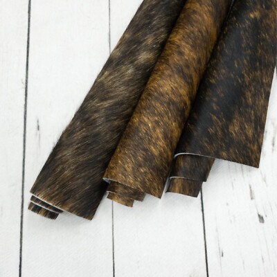 Medium Brown Brindle Hair On Cowhide Leather Sheets Pattern Hide Pieces