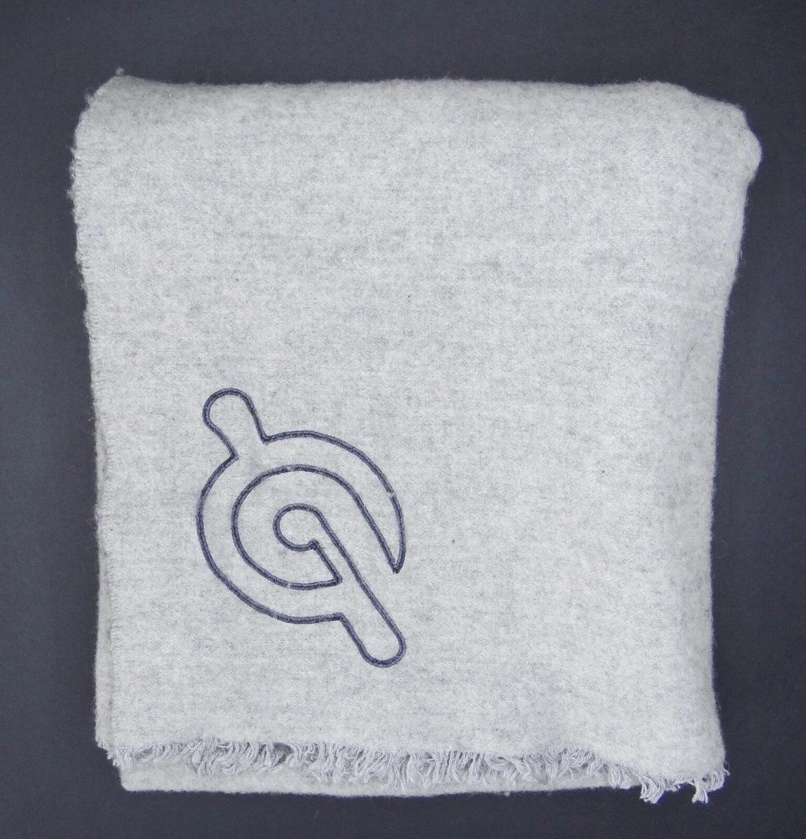 Peloton Gray Throw Blanket Embroidered Logo Wool Blend Fringe Edges 46
